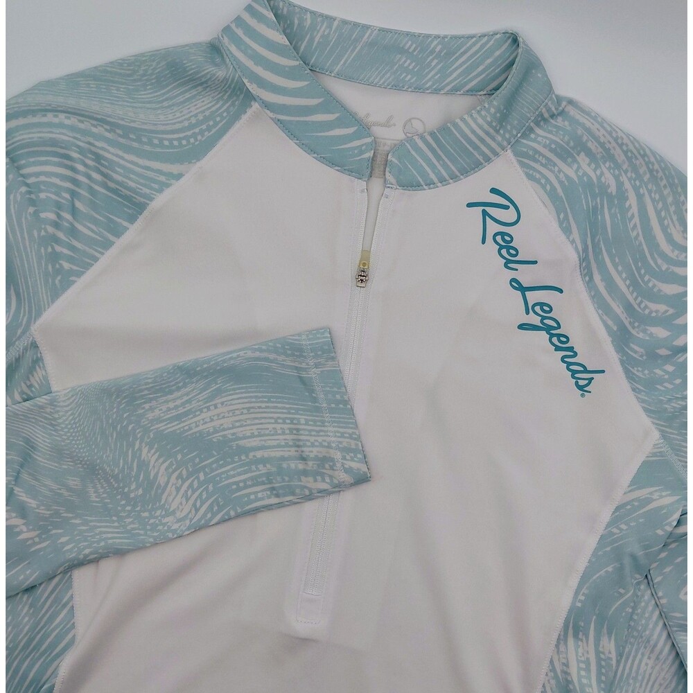 Reel Legends Keep-It-Cool 1/4 Zip Pullover Women's Medium White Blue UPF 30